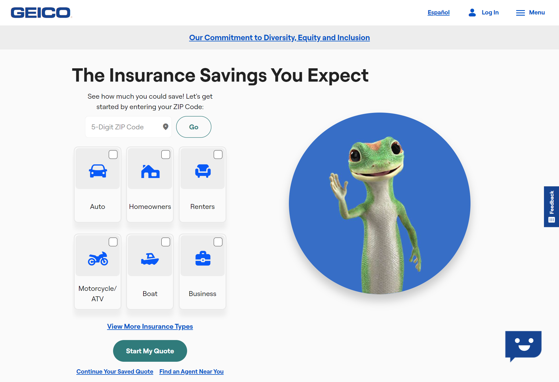 Geico Home Page screenshot: Best Car Insurance